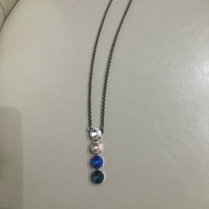 Necklace; silver chain and colored stones